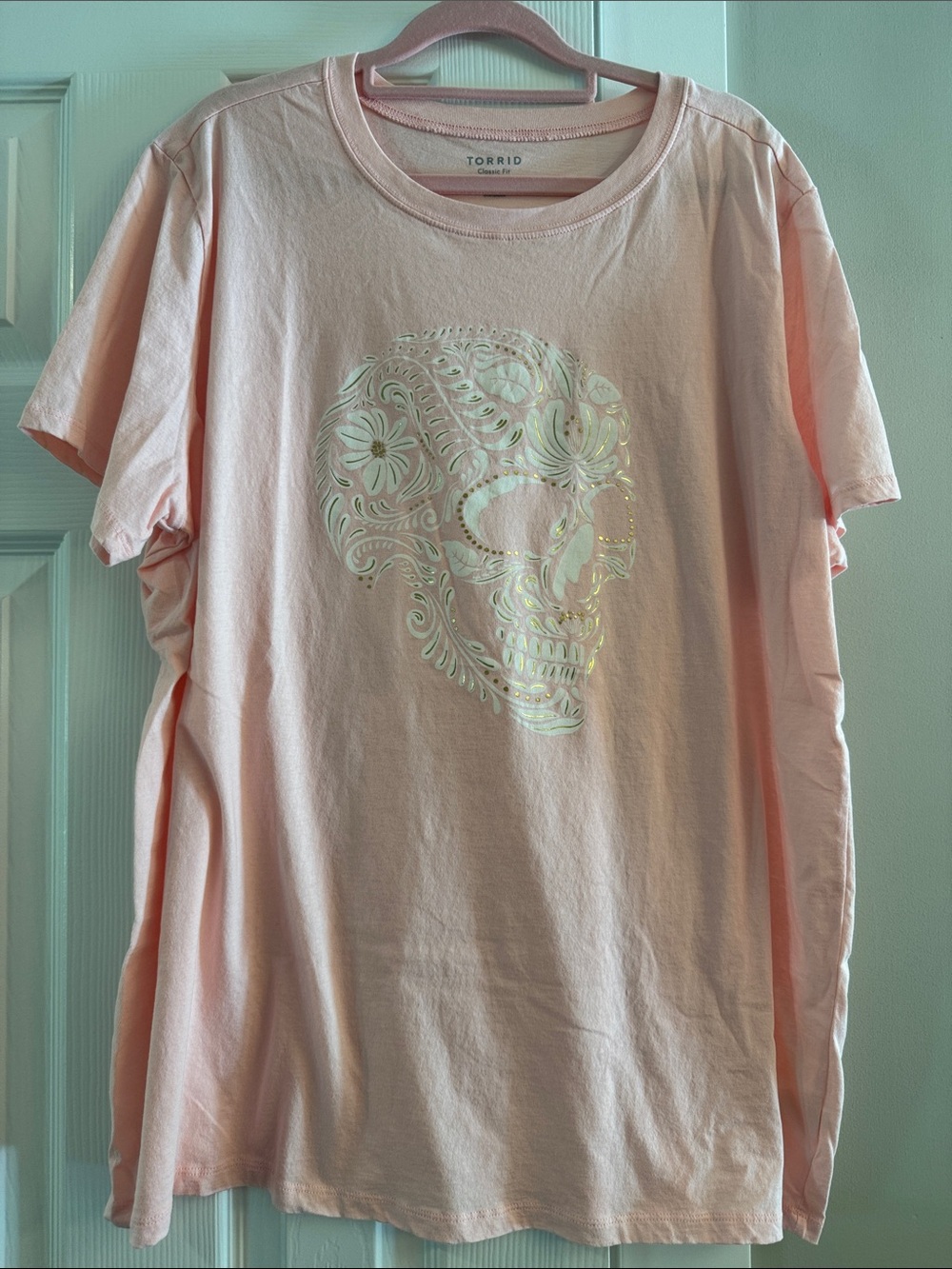 torrid Pale Pink Tee with Iridescent Gold Skull